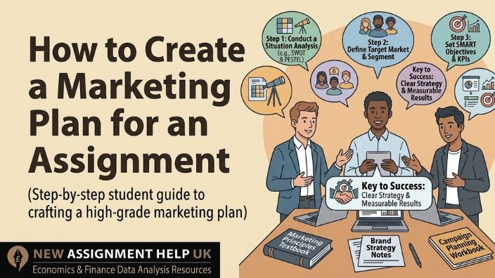 Visual guide on how to write a marketing plan assignment step by step